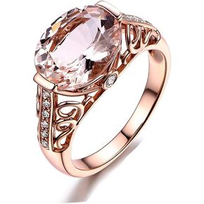 GYOEI 18K Rose Gold Plated Champagne Morganite Ring Hollow Engagement Wedding Anniversary Promise Ring Cocktail Party Ring for Women HM105