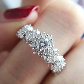 RKKOJJO 925 Sterling Silver Shiny Full Diamond Gemstone Ring Cubic Zirconia Rings CZ Diamond Multi Row Ring Eternity Engagement Wedding Band Ring For Women