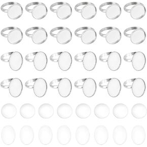 DICOSMETIC 24Pcs 2 Styles Adjustable Ring Base Oval Base Rings Blank Finger Rings Cabochon Base Bezel for Ring Blanks Stainless Steel Pad Ring Base Jewelry Findings for DIY Rings