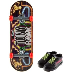 Hot Wheels Skate Fingerskate Tony Hawk HNG30 Pack of 1 Finger Skateboard + 1 Pair of Trainers Black