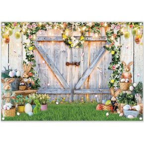 84x60inch Spring Easter Photography Backdrops Garden Floral Grass Rabbit Eggs Background Bunny Stand Photo Banner Tapestry Booth Props
