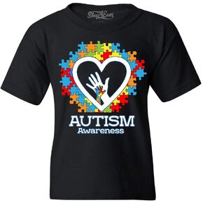shop4ever® Autism Awareness Hands in Heart Child's T-Shirt Kids Tee