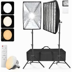 LimoStudio *ترقية* [2-Pack] 85W LED Bulb 20 "x30" Softbox Lighting Kit لعاكس ضوء استوديو الصور، ناشر شبكة بيضاء، التحكم في درجة حرارة اللون والسطوع مع جهاز التحكم عن بعد، AGG3367 in Kuwait
