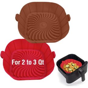 Air Fryer Silicone Liners for 2 to 3 QT Small Air Fryers, 2 Pack Square Non-Stick Reusable Air Fryer Liners Silicone Pot Basket Bowl Liner Baking Tray Air Fryer Accessories, Better than Paper Liners