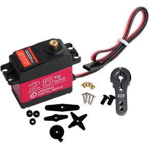270° DS3225 25KG Digital Servo, High Torque Waterproof Full Metal Gear RC Servo Motor with 25T Horn for Baja Car RC Robotic Arm 1/8 1/10 1/12 Scale Crawler Truck Boat (Control Angle 270 Degree)
