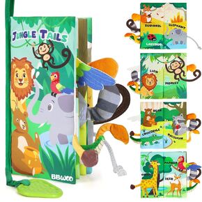 BBWOO Baby Books Toys, Touch and Feel Crinkle Cloth Book with Teether for Infant, Baby Toys 0-3-6-12-18 Months, Early Development Stroller Soft Toys, Shower Gifts Stocking Stuffers for Boy Girl