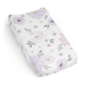 Sweet Jojo Designs Lavender Purple Boho Floral Girl Baby Changing Pad Cover Sheet Infant Newborn Diaper Change Mat Cover Pink Grey Bohemian Farmhouse Shabby Chic Rose Lily Watercolor Flower Elegant