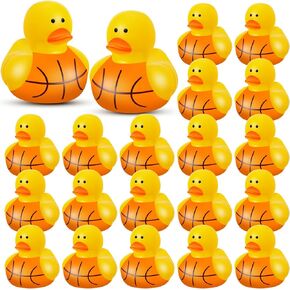 DEEKIN 24 Pieces Basketball Mini Rubber Duckies Bulk Sports Themed Rubber Ducks Basketball Mini Ducks Durable Ducky Bath Toy Set for Party Shower Pool Favors Treasure Chest Sports Events Summer