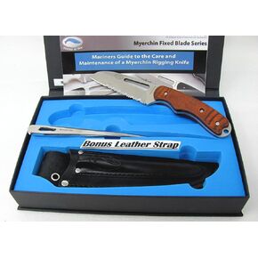 W100P Generation 2 Pro Wood Offshore Rigging System Fixed Blade and Marlinspike Fits in Leather Sheath