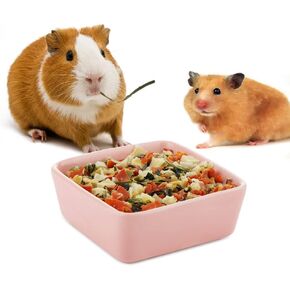 Hamster Ceramic Food and Water Bowl Bunny Dish Feeder for Hedgehog Squirrel Guinea Pig Small Animals (Pink