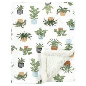 Hudson Baby Unisex Baby Plush Blanket with Furry Binding and Back, Plants, One Size