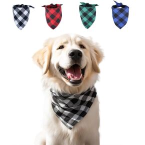 Buffalo Plaid Dog Bandana 4Pack Washable Dog Bandanas Handkerchiefs Scarfs Triangle Bibs Accessories for Small Medium Large Dogs Puppies Cat Pets (Small)