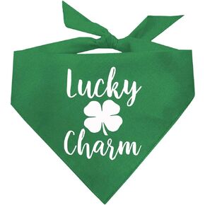 Lucky Charm with Shamrock Green/ 4 Leaf Clover St. Patrick's Day Dog Bandana (Dark Green, OS 67)