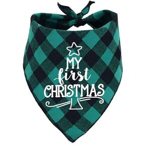 First Christmas Dog Bandana,Buffalo Plaid Dog Scarf for Small Medium Large Dogs