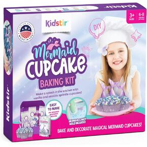 Mermaid Kids Baking Kit Little Mermaid Gifts for Girls, DIY Cupcake Baking Set for Kids with Mermaid Cake Topper Mold, Includes Pre-Measured Ingredients, Mermaid Birthday Cooking Set for Kids