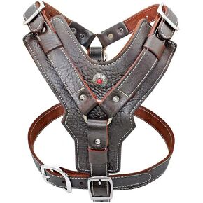 PET ARTIST Genuine Leather Dog Harness for Large Dogs，Adjustable Comfortable Design with Strong Metal Buckles and Handle for Daily Walking for Great Dane/Great Pyrenees/Newfoundland