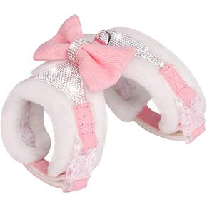 FUNAT Plush Chest Straps for Dogs, Rhinestone Winter Dog Harness, Vest Bow Harness for Small Medium Dogs