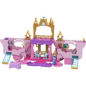 Mattel Disney Princess Carriage to Castle Transforming Playset with Aurora Small Doll, 3 Levels, 6 Play Areas, 4 Figures, Furniture & Accessories
