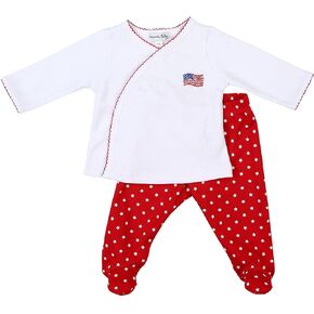 Baby Boy Tiny Red, White and Blue Red Emb X-Tee Footed Pant Set