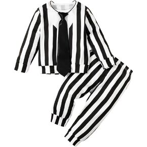 Toddler Boy Halloween Outfit Baby Black and White Striped Clothes