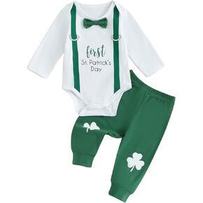 My First St. Patrick's Day Newborn Baby Boys Clothes Sets Long Sleeve Sweatshirts Tops+Green Drawstring Pants