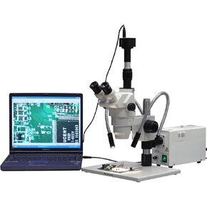 AmScope ZM-1TW3-FOD-10M مجهر تكبير ستيريو ثلاثي العينيات رقمي احترافي، عدسات EW10x وEW25x، تكبير 2X-225X، هدف تكبير 0.67X-4.5X، ضوء ألياف ضوئية مزدوج الرقبة، حامل طاولة كبير على شكل عمود، 110 فولت- 240 فولت، يشمل 0.3x و2.0 in Kuwait