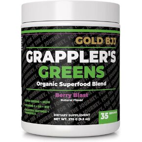 Gold BJJ Grappler's Greens Powder - Organic Superfood for Jiu Jitsu Athletes with Digestive Enzymes and Probiotics