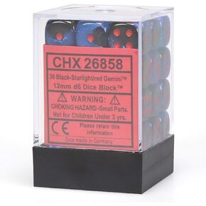 Chessex CHX26858 Dice-Gemini: 36D6 Black-Starlight/Red Set