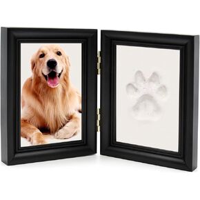 Vkinman Wooden Picture Frame Pet Paw Print Kit with Clay and Uppercase Letters Dog Cat Paw Print Impression Kit Keepsake for Pet Lovers Lovely Gift