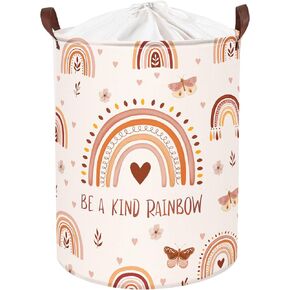 Clastyle 63L Boho Rainbow Laundry Basket for Girl Heart Butterfly Pink Kids Dirty Clothes Nursery Hamper Large Clothes Toys Storage Basket with Lid, 15.7x19.7 in