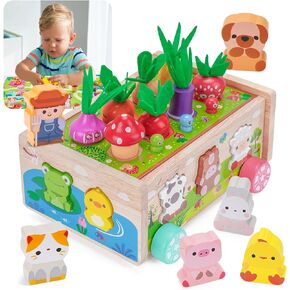 Montessori Wooden Farm Toys: Toddler 12-18 Months Toy with Game Map for 1 2 3 Year Old Baby Boys Girls | 1st First Birthday Gifts for 1-2 Years | Wood Learning Educational Toys Fine Motor Skills