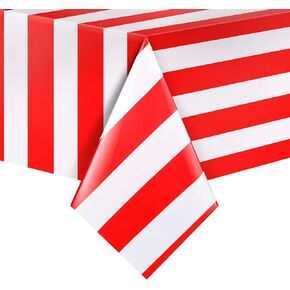 Boao 3 Piece Red and White Stripe Table Covers 51 x 71 Inch Carnival Independence Day Striped Plastic Tablecloth Rectangle Disposable Table Covers for Circus Party Decoration Supplies