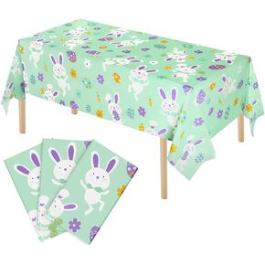 Easter Tablecloth 3 Pieces - 54 x 108 Inch Easter Table Cover Disposable Easter Party Supplies Deacoration Easter Bunnys Plastic Tablecloth for Easter Spring Themed Party Supplies Decoration
