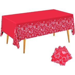 Gatherfun Valentine's Day Hot Pink Heart Love Tablecloth Waterproof Plastic Rectangular Disposable Table Cover for Valentine's Day, Engagements, Anniversaries, Birthday Party Supplies 3PCS 54x108 Inch