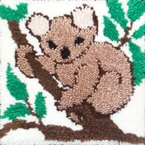 Koala on Tree Latch Hook Kits Rug DIY Handmade Crochet Yarn Embroidery Needlework Hook and Latch Kit Printed Canvas Carpet Cushion Cover Home Sofa Christmas Decoration 30x30cm