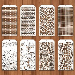 Prasacco 8 Pcs Stencils for Painting Crafts Stencils Leopard Dot Brick Layering Stencils Art Texture Mixed Media Stencils for Card Canvas Furniture Journal Paper Cake Cookie DIY Crafts
