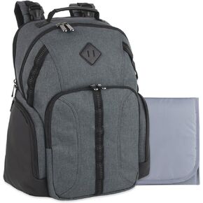 Baby Essentials Super Cooler Dual Compartment Diaper Bag Backpack with Portable Changing Pad, Stroller Straps, Insulated Bottle Compartment (Grey/Black)