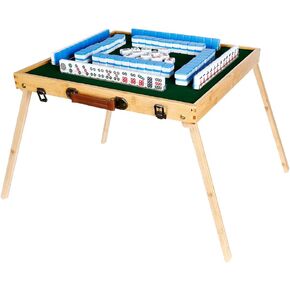 مجموعات ألعاب بلاط ماجونج المحمولة - طاولة ماجونج قابلة للطي مع مجموعة بلاط ماجيانج 144 قطعة للترفيه والتخييم الداخلي والخارجي in Kuwait