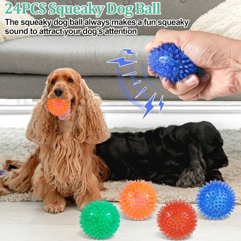 Wedding Pails 2.5" Squeaky Dog Ball,24 Pieces Dog Chew Toys Balls with Spike for Teeth Clean and Train | TPR Rubber Fetch Balls for Small Medium Pets Dog(Red, Blue, Orange,Green) in Kuwait
