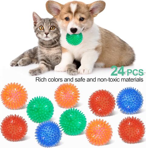 Wedding Pails 2.5" Squeaky Dog Ball,24 Pieces Dog Chew Toys Balls with Spike for Teeth Clean and Train | TPR Rubber Fetch Balls for Small Medium Pets Dog(Red, Blue, Orange,Green) in Kuwait