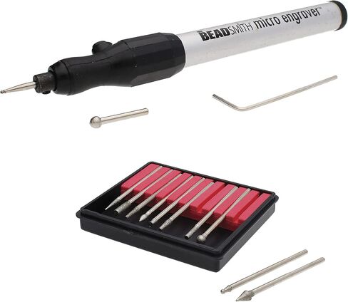 The Beadsmith Engraver Set – Battery Operated Micro Engraver & 2 Round Diamond-Tip Bits – 10-Piece Diamond Tip Bits – Ideal for Engraving, Polishing & Sanding on Metal, Glass, Wood, Ceramics & More in Saudi Arabia