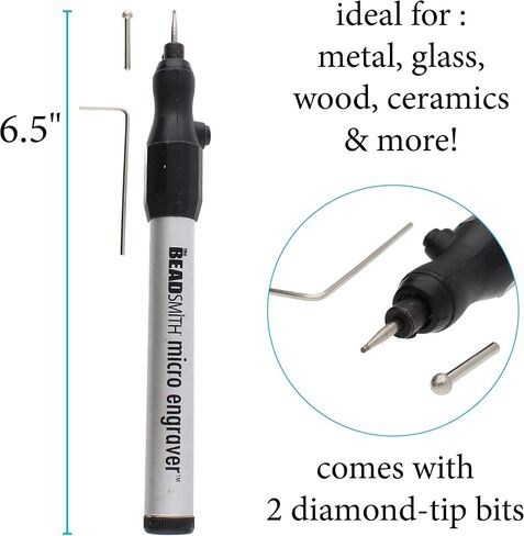 The Beadsmith Engraver Set – Battery Operated Micro Engraver & 2 Round Diamond-Tip Bits – 10-Piece Diamond Tip Bits – Ideal for Engraving, Polishing & Sanding on Metal, Glass, Wood, Ceramics & More in Saudi Arabia