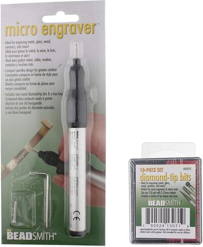 The Beadsmith Engraver Set – Battery Operated Micro Engraver & 2 Round Diamond-Tip Bits – 10-Piece Diamond Tip Bits – Ideal for Engraving, Polishing & Sanding on Metal, Glass, Wood, Ceramics & More in Saudi Arabia