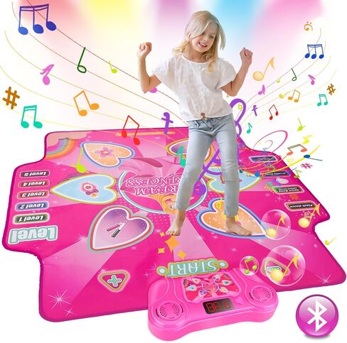 Dance Mat, Dance Mixer Rhythm Step Play Mat for 3-12 Year Old Girls, Electronic Dance Game Toy with Light-up 6-Button and Wireless Bluetooth, Music Dance Pad for Kids Birthday Gifts Toy in Saudi Arabia