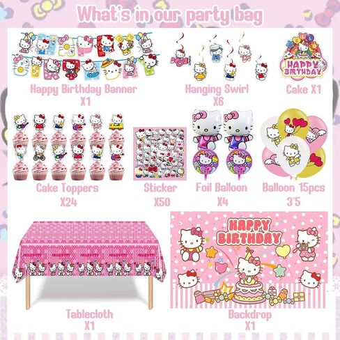 Cat Birthday Party Supplies, Kawaii Party Decorations includes Backdrop, Birthday Banner, Stickers, Tablecloth, Hanging Swirls, Balloons for Kids Kawaii Theme Party in Saudi Arabia