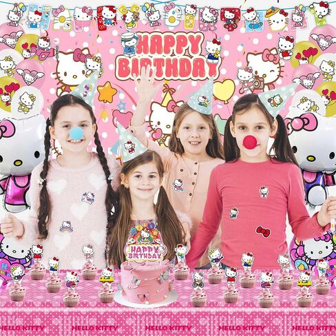 Cat Birthday Party Supplies, Kawaii Party Decorations includes Backdrop, Birthday Banner, Stickers, Tablecloth, Hanging Swirls, Balloons for Kids Kawaii Theme Party in Saudi Arabia