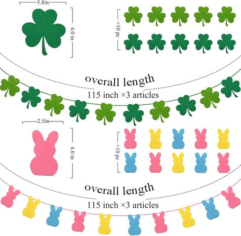 لافتة ديكورات عيد الفصح من Vnysh ST Patricks لافتة ديكور على شكل أرنب عيد الفصح 6 قطع لافتة إكليل من اللباد على شكل أرنب عيد الفصح - بدون تصميم يدوي للمنزل، والمدفأة، والجدار، والمكتب in Kuwait