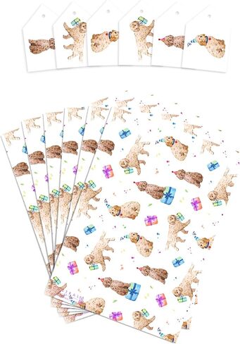 CENTRAL 23 Birthday Gift Wrap - Dog Wrapping Paper - 6 Sheets Funny Gift Wrap For Men And Women - Cockapoo Birthday Party - For Fur Mom Or Dog Dad - Vegan Ink - Comes With Cute Stickers in Saudi Arabia