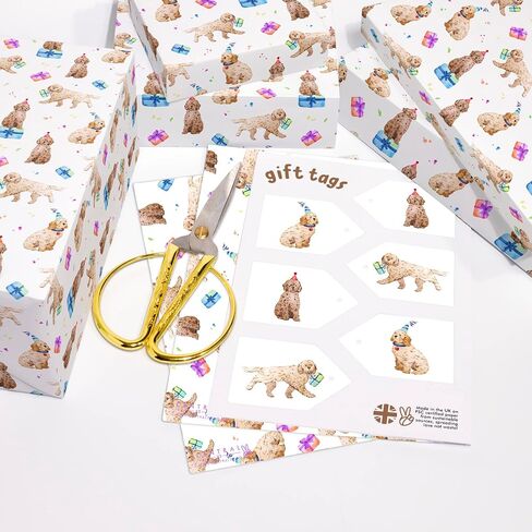 CENTRAL 23 Birthday Gift Wrap - Dog Wrapping Paper - 6 Sheets Funny Gift Wrap For Men And Women - Cockapoo Birthday Party - For Fur Mom Or Dog Dad - Vegan Ink - Comes With Cute Stickers in Saudi Arabia