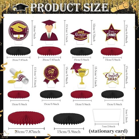 8 قطع كستنائي لتزيين طاولات حفلات التخرج فئة 2024 قطع مركزية للطاولات 2024، تهنئة قطعة مركزية على شكل قرص العسل لمستلزمات حفلات التخرج in Kuwait